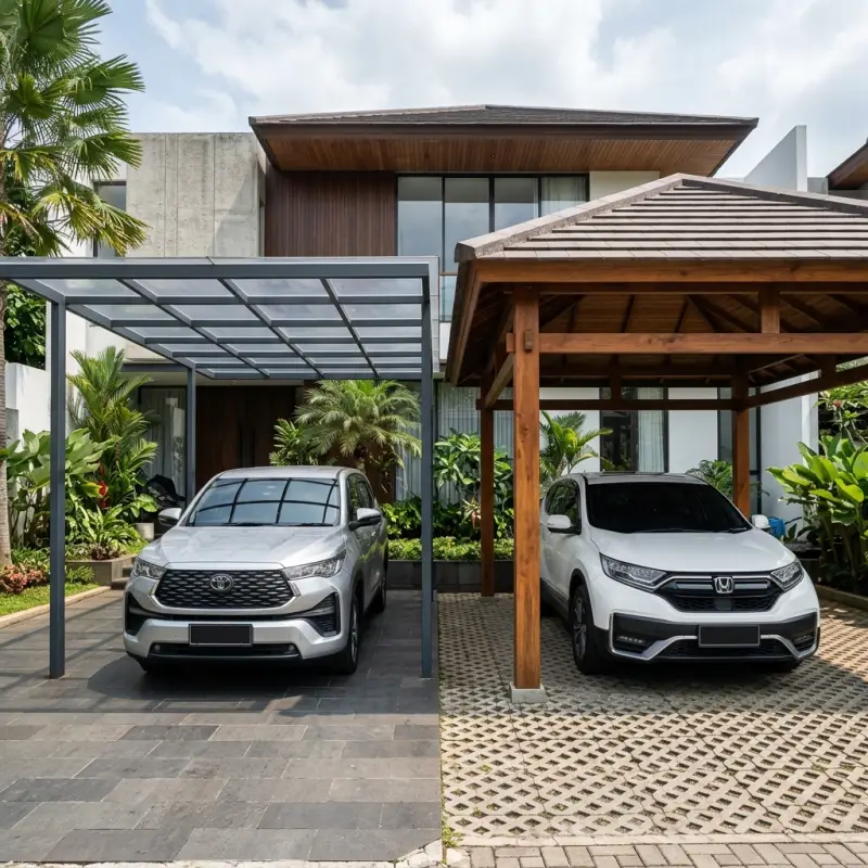 Carport Rangka Baja atau Kayu? Kelebihan & Kekurangannya