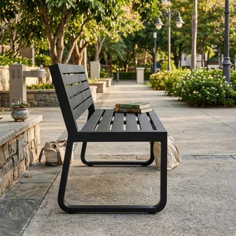 Bangku Taman Besi Finishing Powder Coat Hitam dengan Sandaran [3]