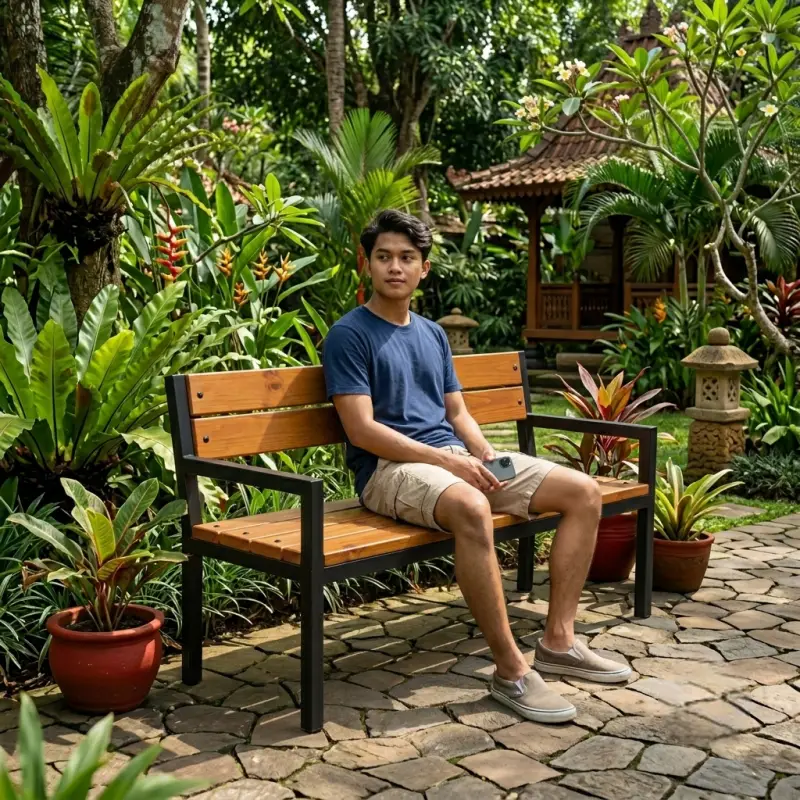 Bangku Taman Besi Kayu 2 Dudukan [4]