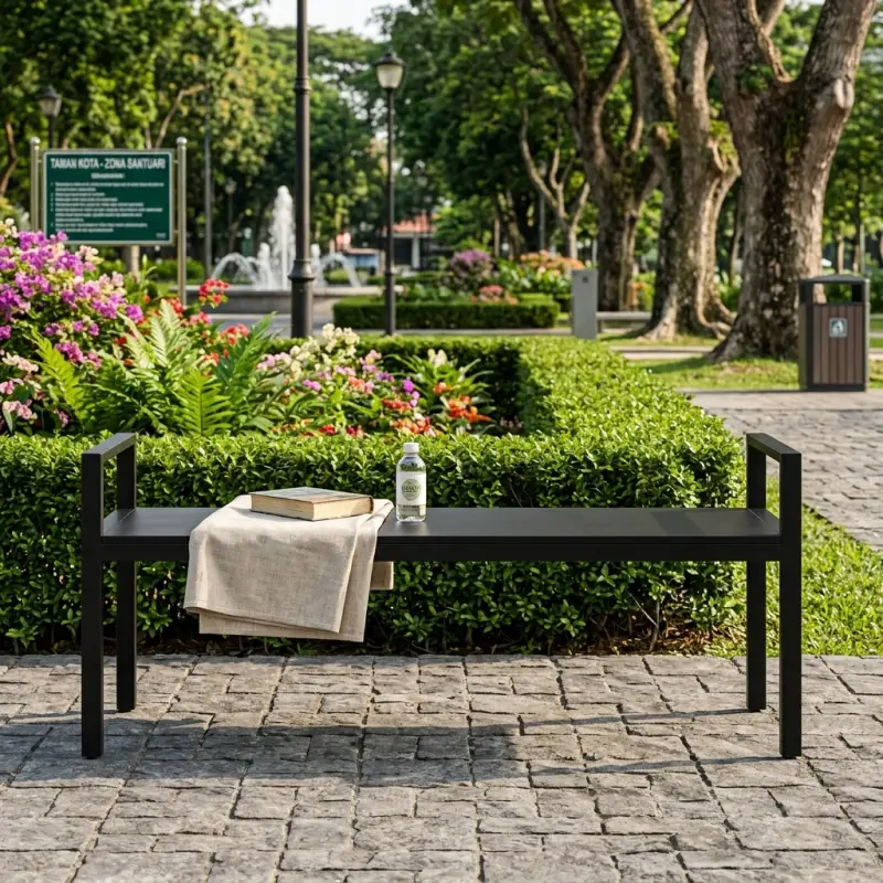 Bangku Taman Besi Minimalis dengan Armrest [2]