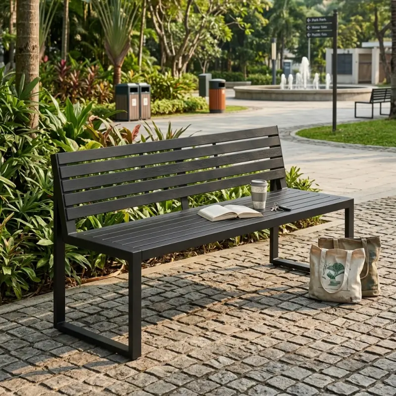 Bangku Taman Besi Slat Sandaran [5]