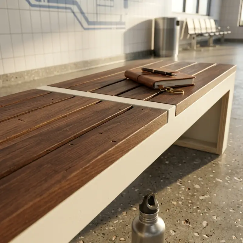 Bangku Taman Kayu Slat dengan Rangka Panel Minimalis [4]