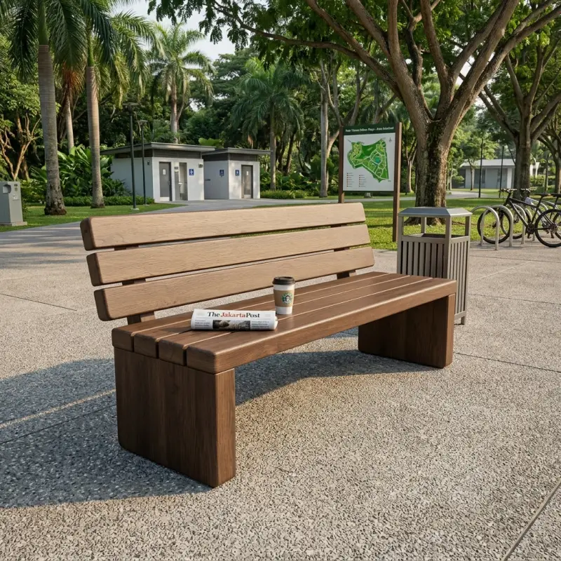 Bangku Taman Kayu Solid dengan Sandaran [2]
