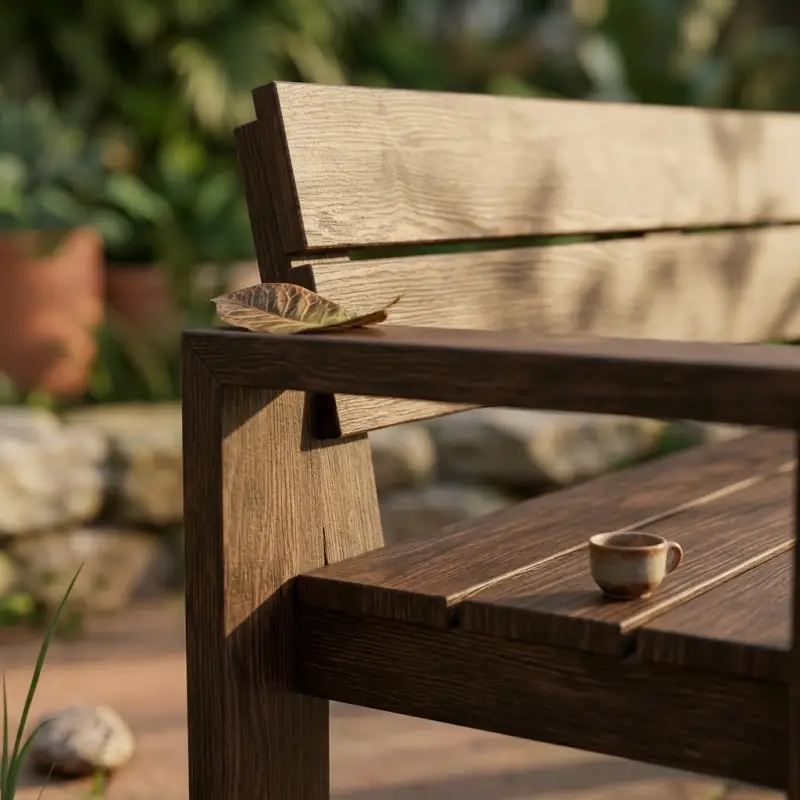 Bangku Taman Kayu Solid Minimalis dengan Sandaran dan Armrest [2]