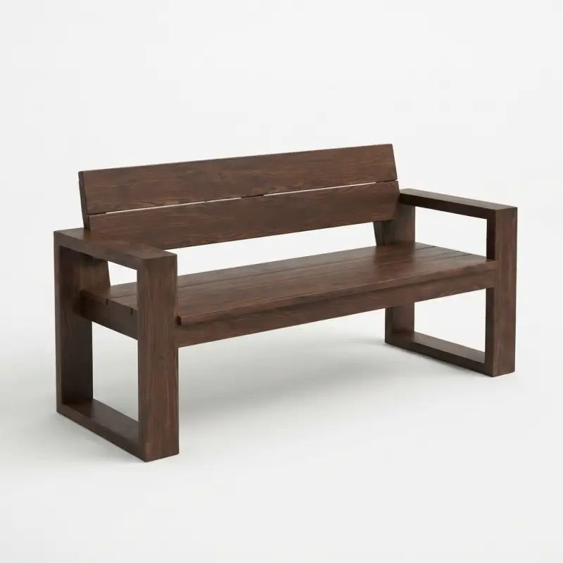 Bangku Taman Kayu Solid Minimalis dengan Sandaran dan Armrest [5]