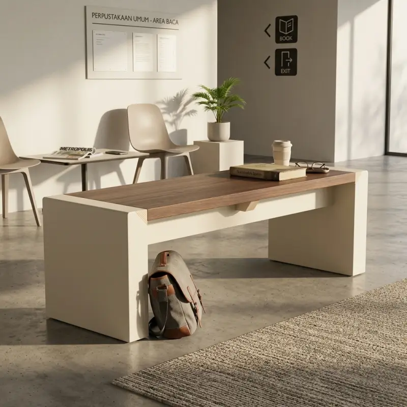 Bangku Taman Minimalis Kombinasi Kayu Solid dan Panel Putih [3]