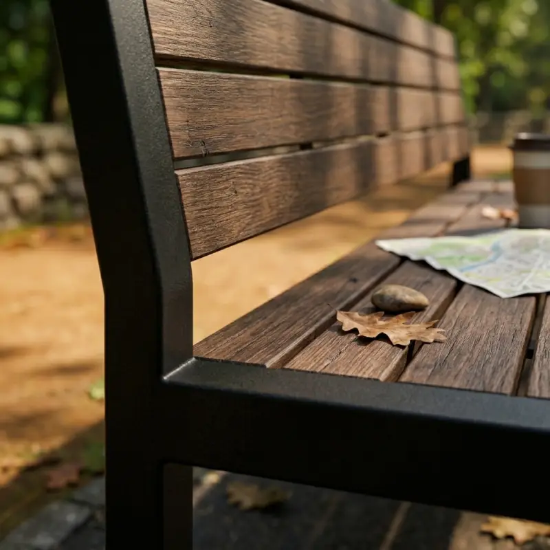 Bangku Taman Rangka Besi Slat Kayu [3]