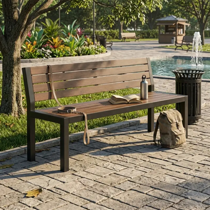 Bangku Taman Rangka Besi Slat Kayu [5]
