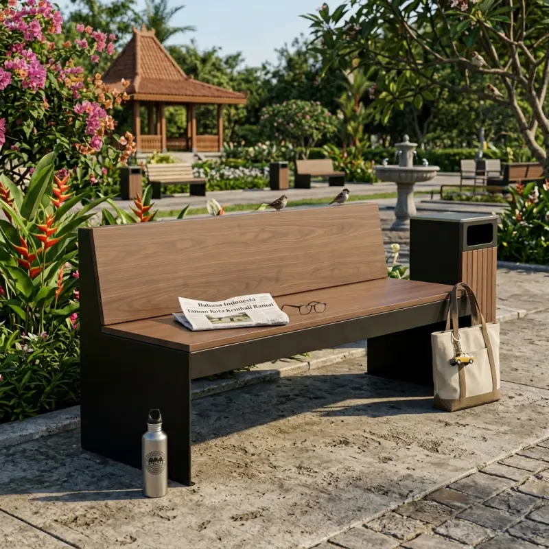 Bangku Taman Sandaran Kombinasi Besi dan Kayu [2]