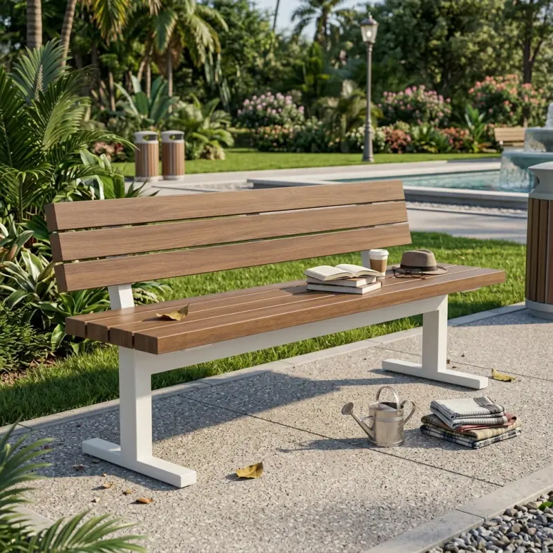 Bangku Taman Sandaran Slat Kayu Rangka Besi [2]
