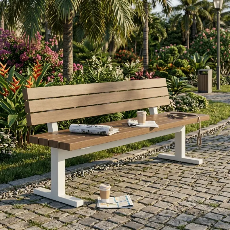 Bangku Taman Sandaran Slat Kayu Rangka Besi [5]