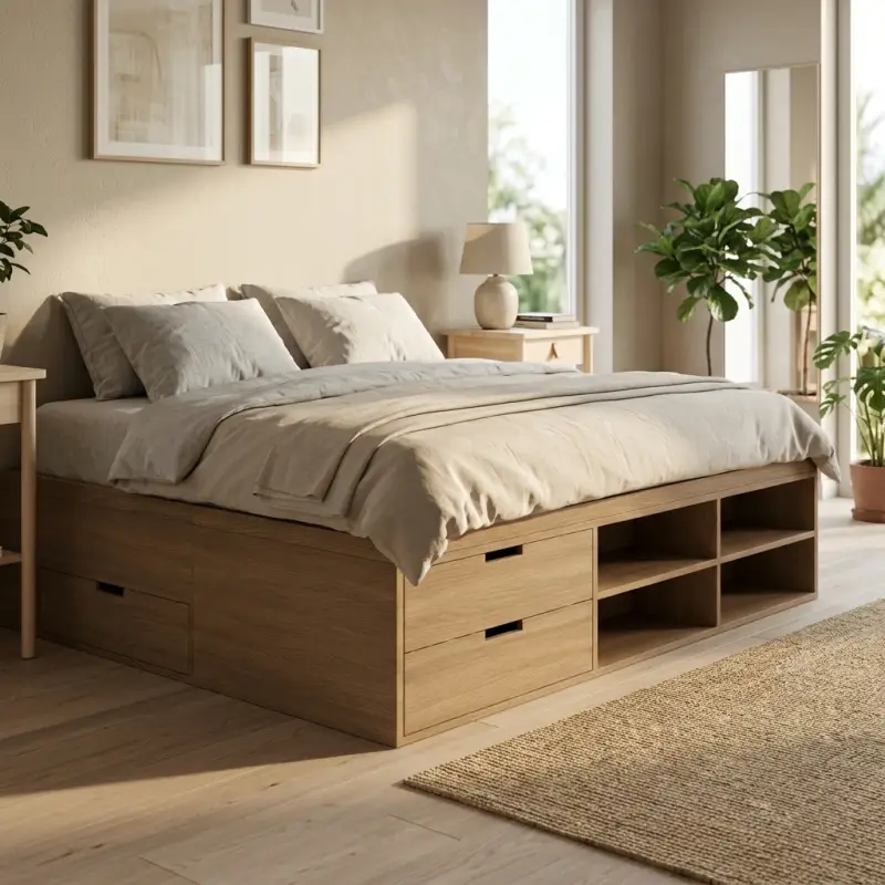 Bed Frame Kayu Storage Laci dan Rak Terbuka [3]