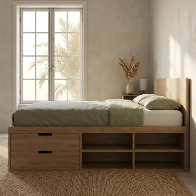 Bed Frame Kayu Storage Laci dan Rak Terbuka [4]