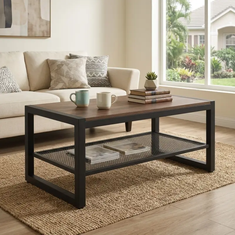 Coffee Table Industrial Rangka Besi Rak Mesh Shelving [2]