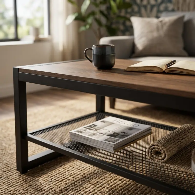 Coffee Table Industrial Rangka Besi Rak Mesh Shelving [3]
