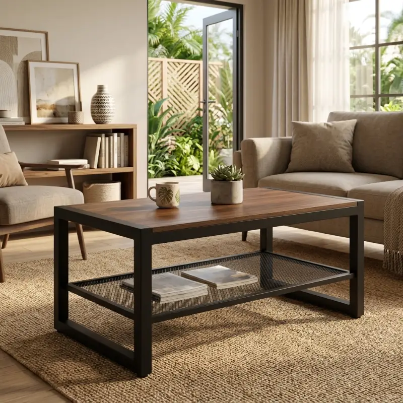 Coffee Table Industrial Rangka Besi Rak Mesh Shelving [4]