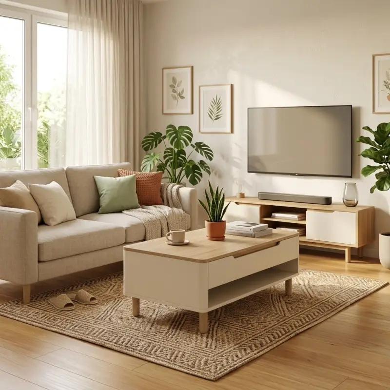 Coffee Table Kayu dengan Laci dan Rak Terbuka [2]