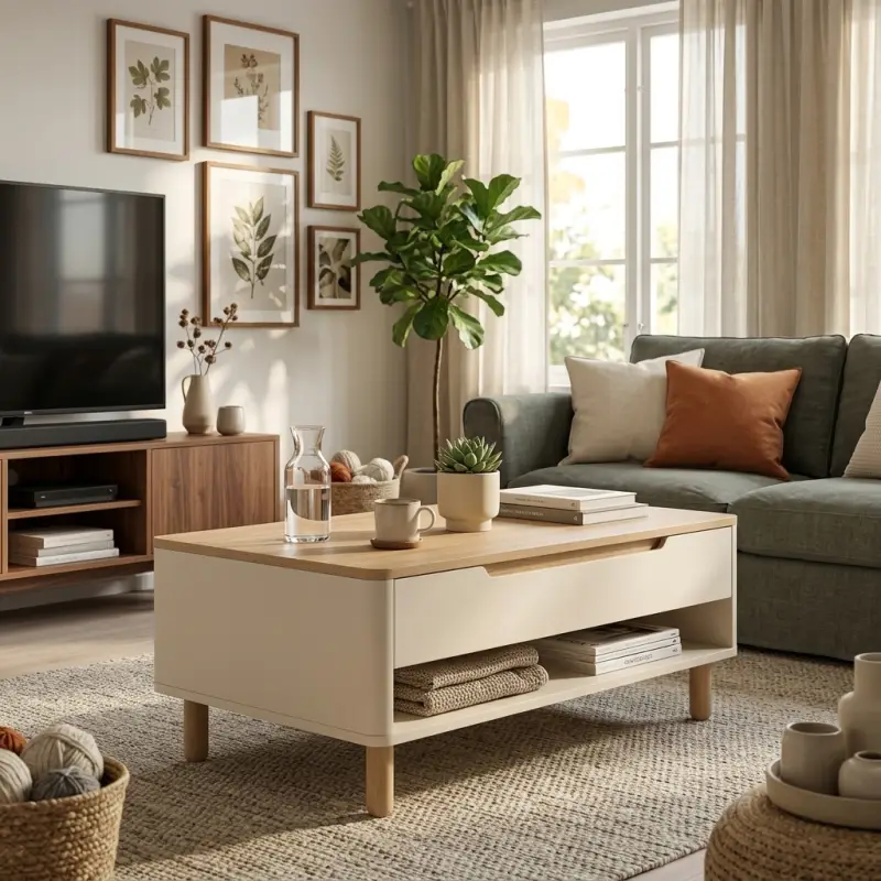 Coffee Table Kayu dengan Laci dan Rak Terbuka [4]