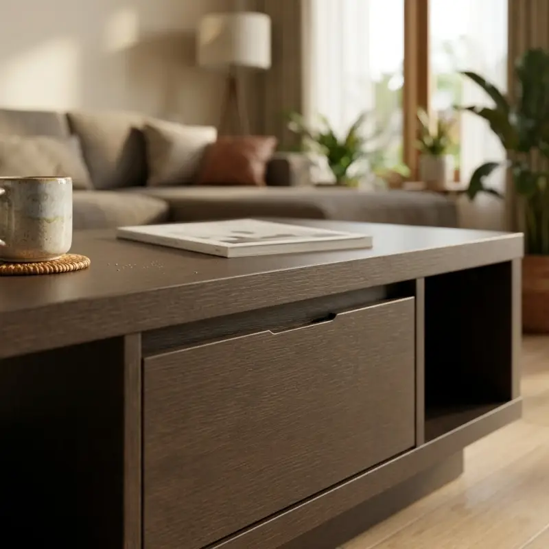 Coffee Table Kayu dengan Laci dan Rak Terbuka [3]