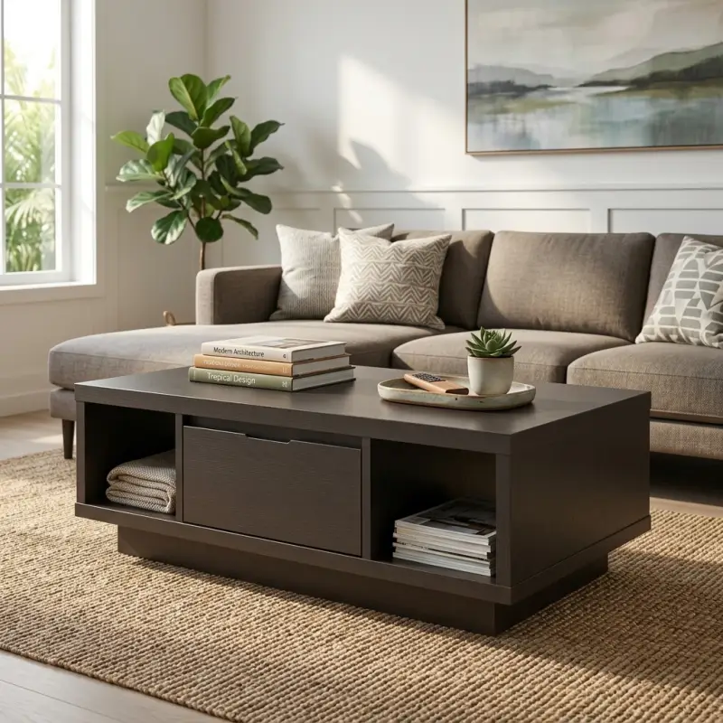 Coffee Table Kayu dengan Laci dan Rak Terbuka [4]