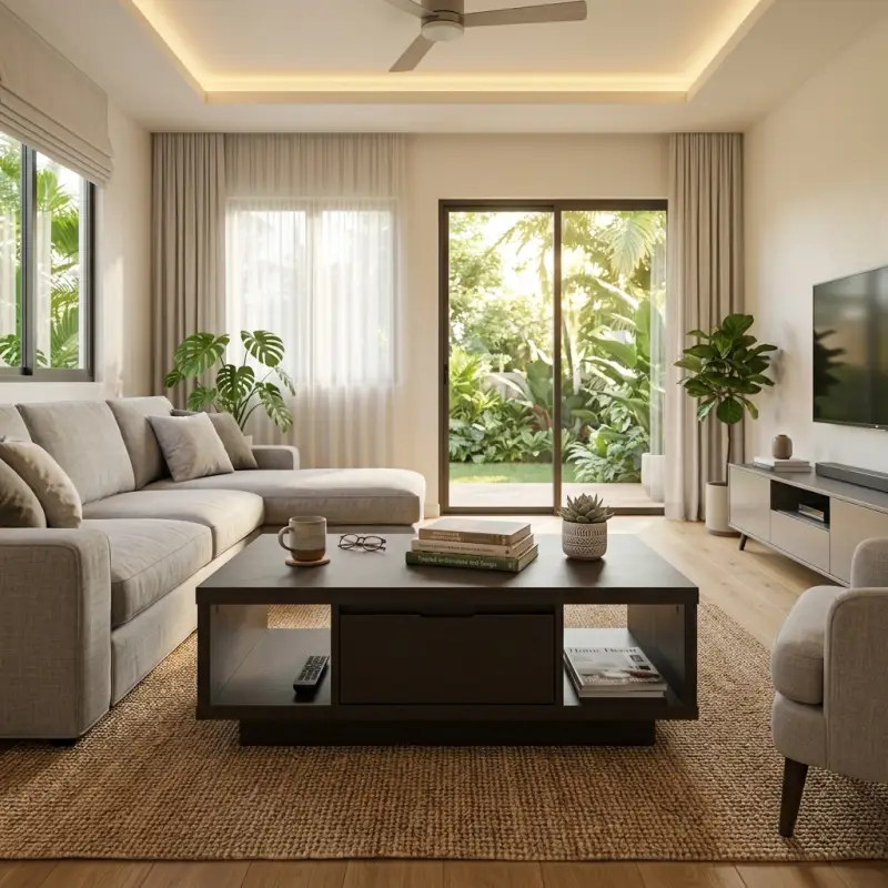 Coffee Table Kayu dengan Laci dan Rak Terbuka [5]