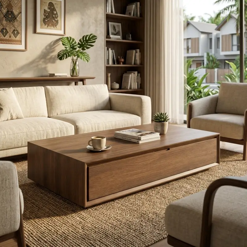 Coffee Table Kayu dengan Laci Tersembunyi [2]
