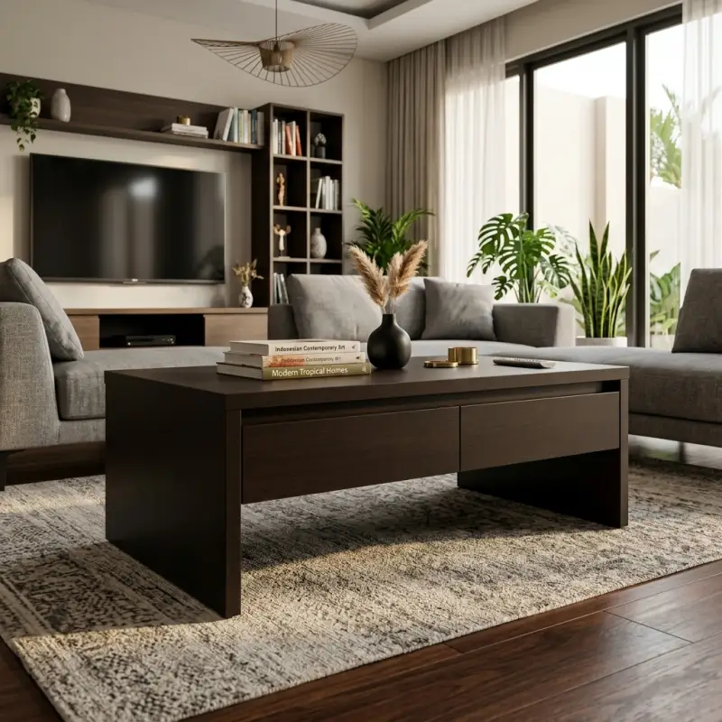 Coffee Table Kayu Laci 2 Pintu Finishing Wenge [4]