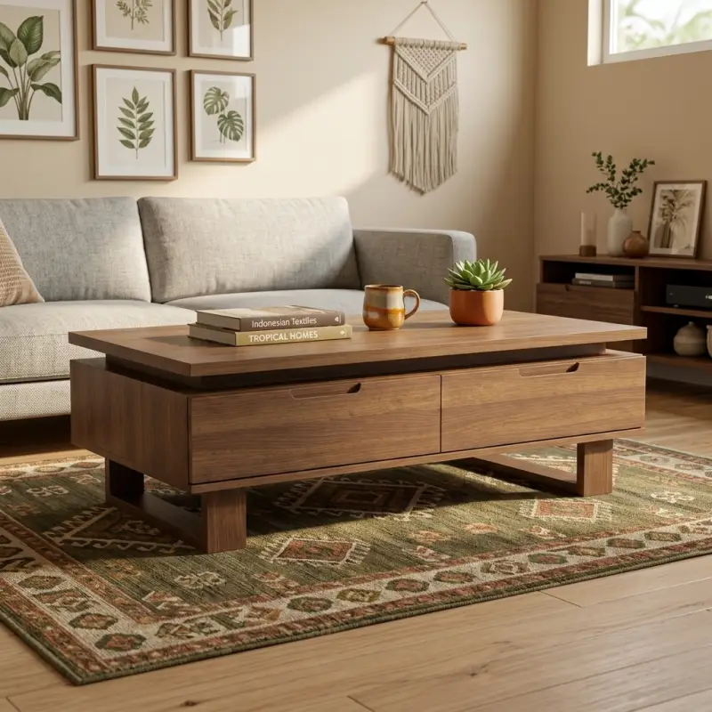 Coffee Table Kayu Laci Minimalis Gaya Mid-Century [2]