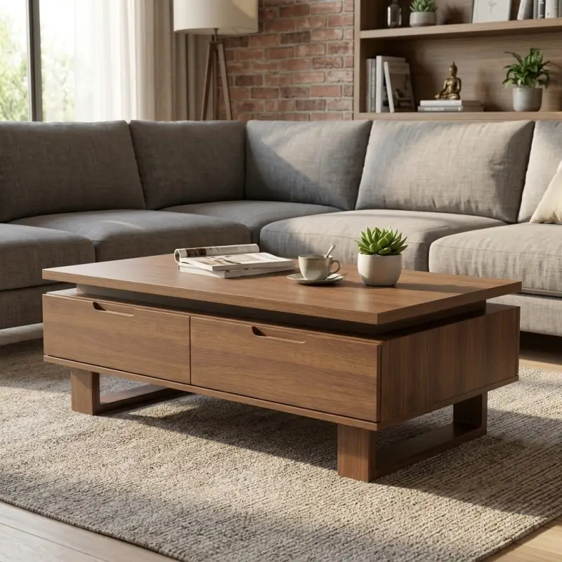 Coffee Table Kayu Laci Minimalis Gaya Mid-Century [4]