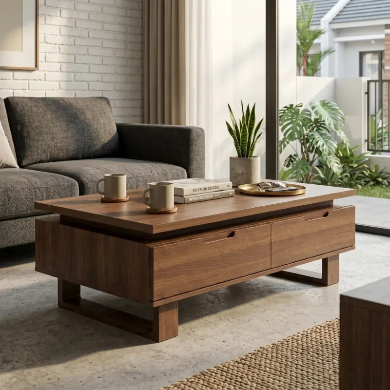 Coffee Table Kayu Laci Minimalis Gaya Mid-Century [5]
