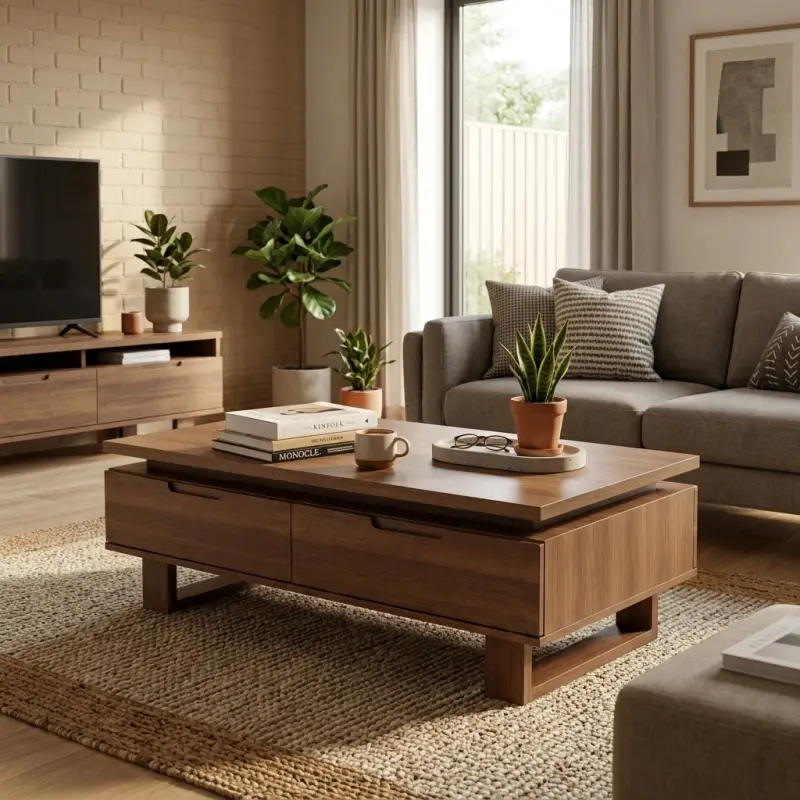 Coffee Table Kayu Laci Minimalis Gaya Mid-Century [6]