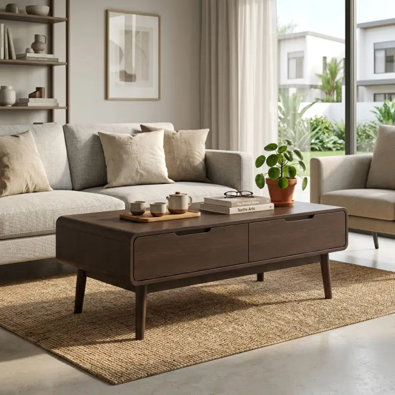 Coffee Table Kayu Skandinavia dengan Laci Tersembunyi [5]