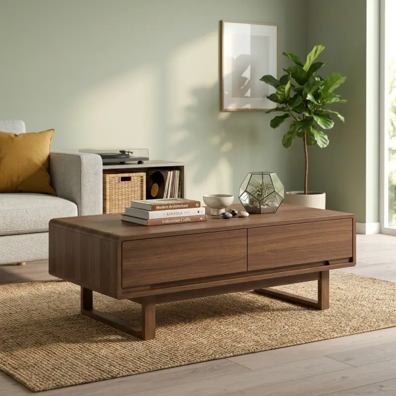 Coffee Table Kayu Walnut dengan Laci Tersembunyi [2]