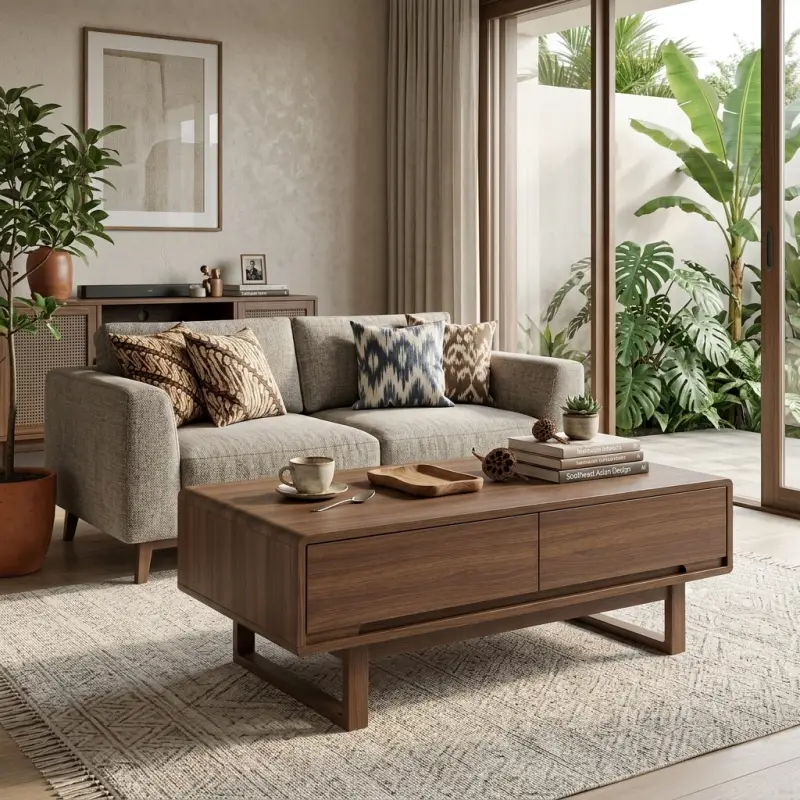 Coffee Table Kayu Walnut dengan Laci Tersembunyi [5]
