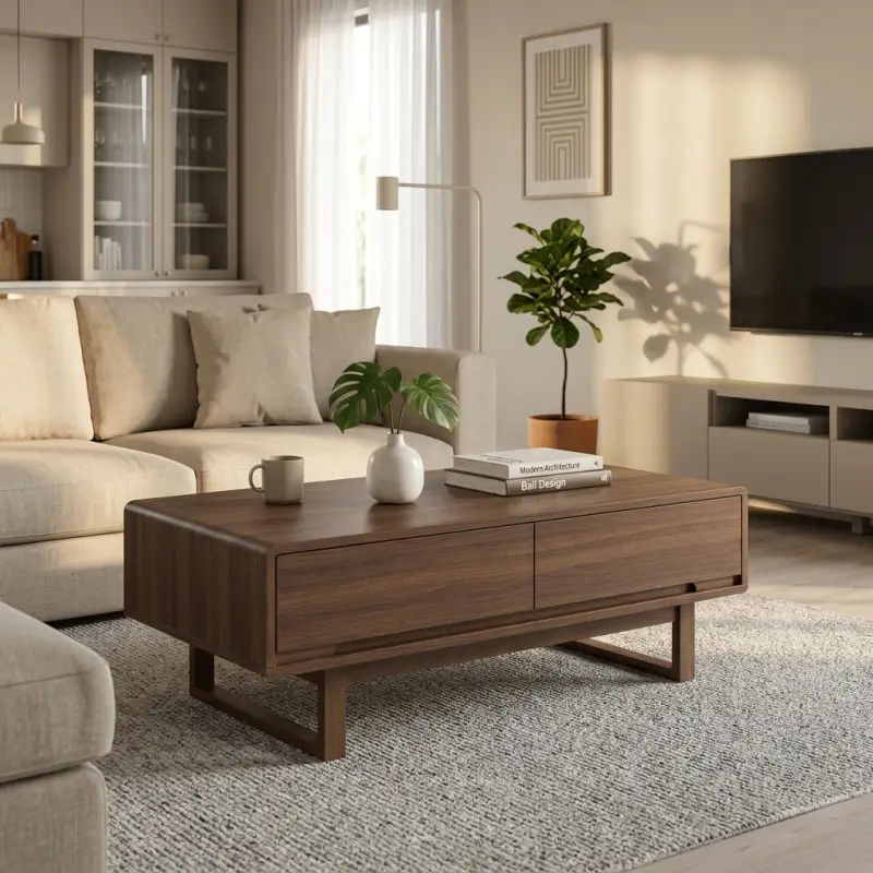 Coffee Table Kayu Walnut dengan Laci Tersembunyi [6]