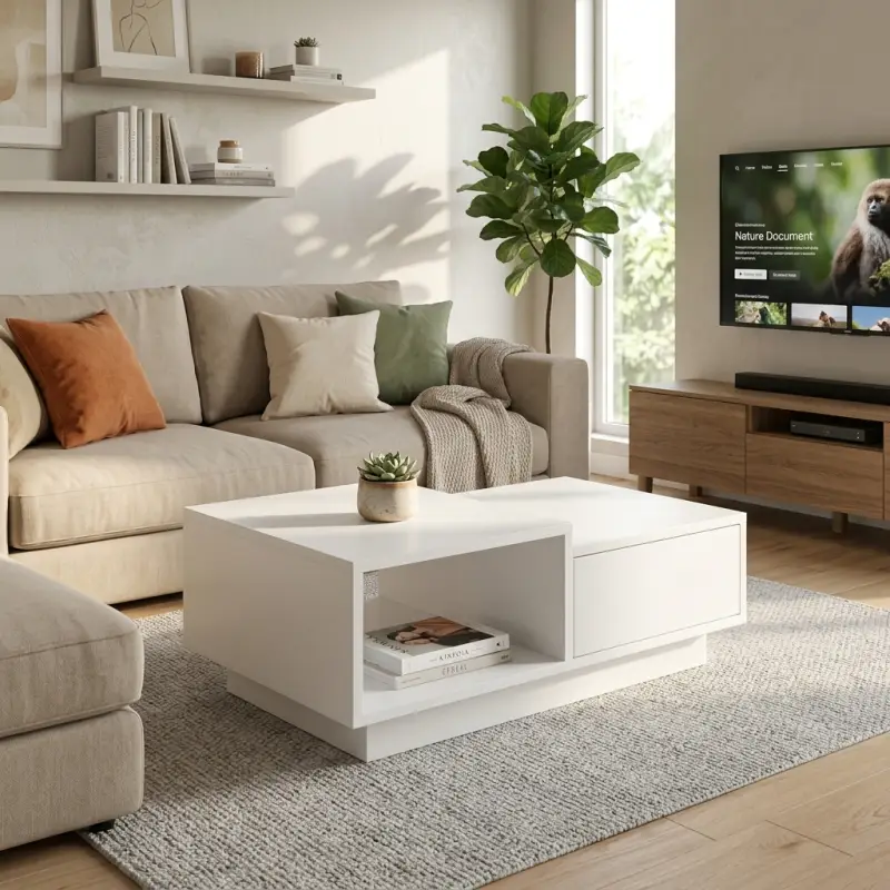 Coffee Table Laci Flush Minimalis dengan Open Shelf [2]