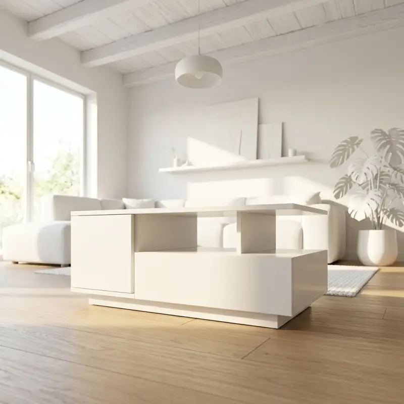 Coffee Table Minimalis dengan Laci dan Rak Terbuka [2]