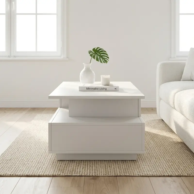 Coffee Table Minimalis dengan Laci dan Rak Terbuka [4]