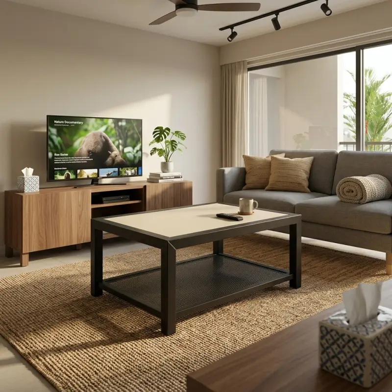 Coffee Table Rangka Besi Rak Perforated Toplap Panel [2]
