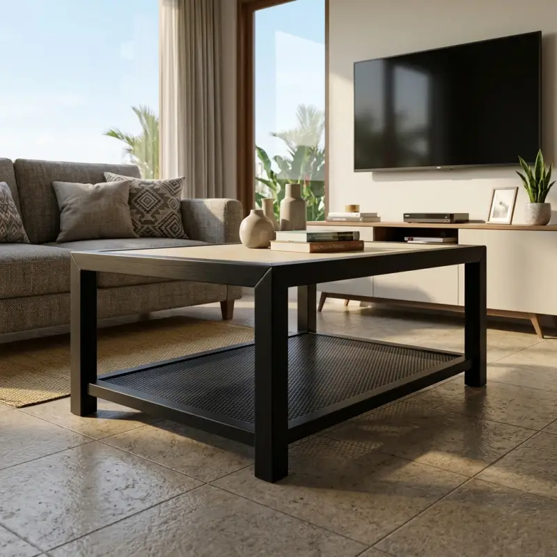 Coffee Table Rangka Besi Rak Perforated Toplap Panel [3]
