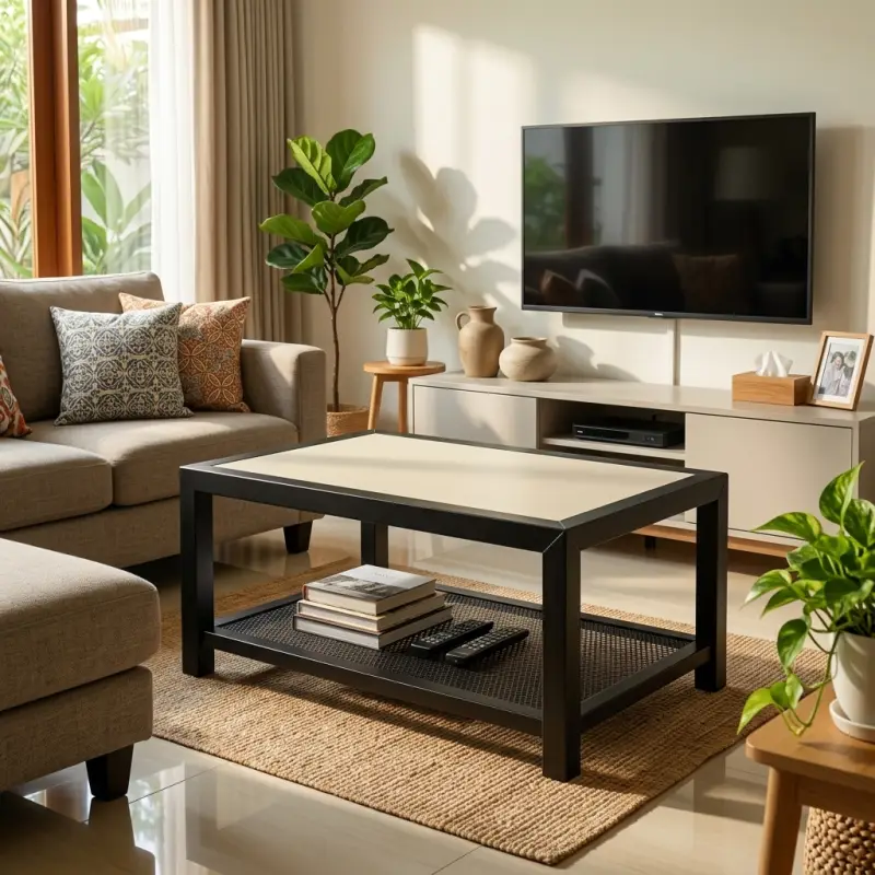 Coffee Table Rangka Besi Rak Perforated Toplap Panel [5]