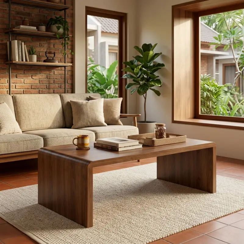Coffee Table Waterfall Kayu Walnut Finishing Natural [2]