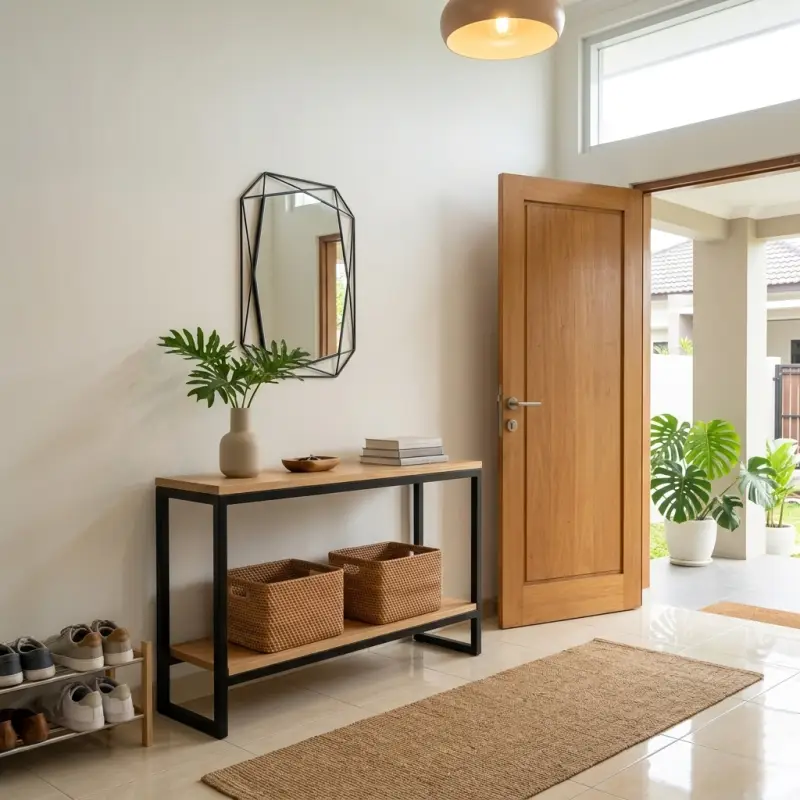 Console Table Besi Kayu 2 Tingkat dengan Rak Bawah [3]