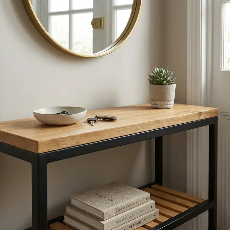 Console Table Besi Kayu dengan Rak Bawah Berlat [3]