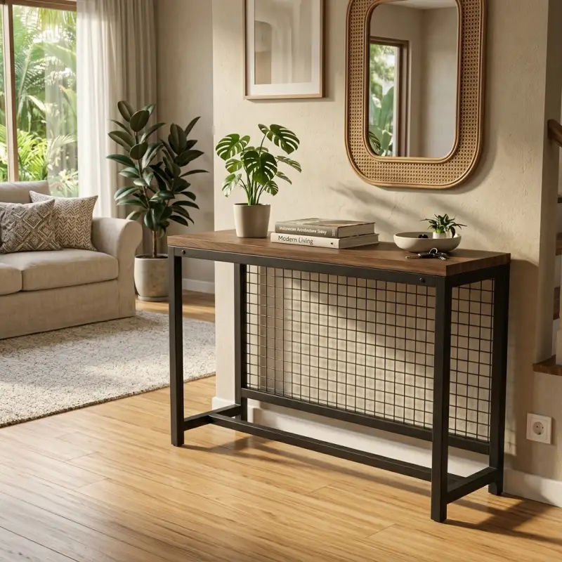 Console Table Besi Kayu Wire Mesh Industrial [2]