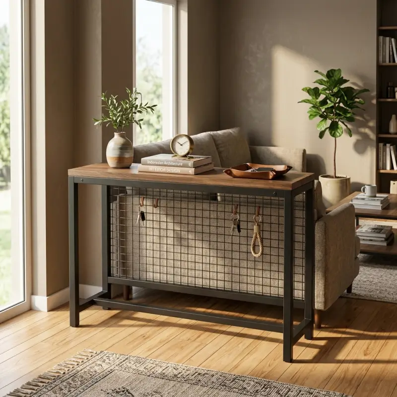 Console Table Besi Kayu Wire Mesh Industrial [4]