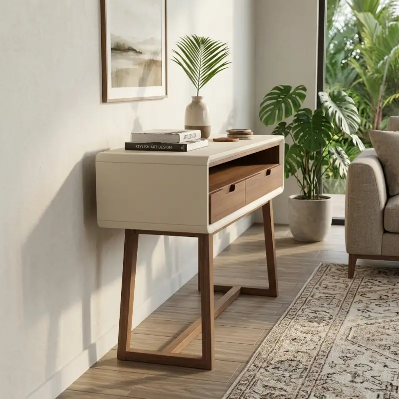 Console Table Kayu 2 Laci Gaya Mid-Century Modern [3]