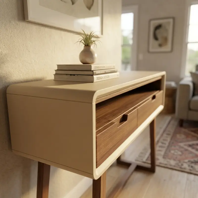 Console Table Kayu 2 Laci Gaya Mid-Century Modern [5]