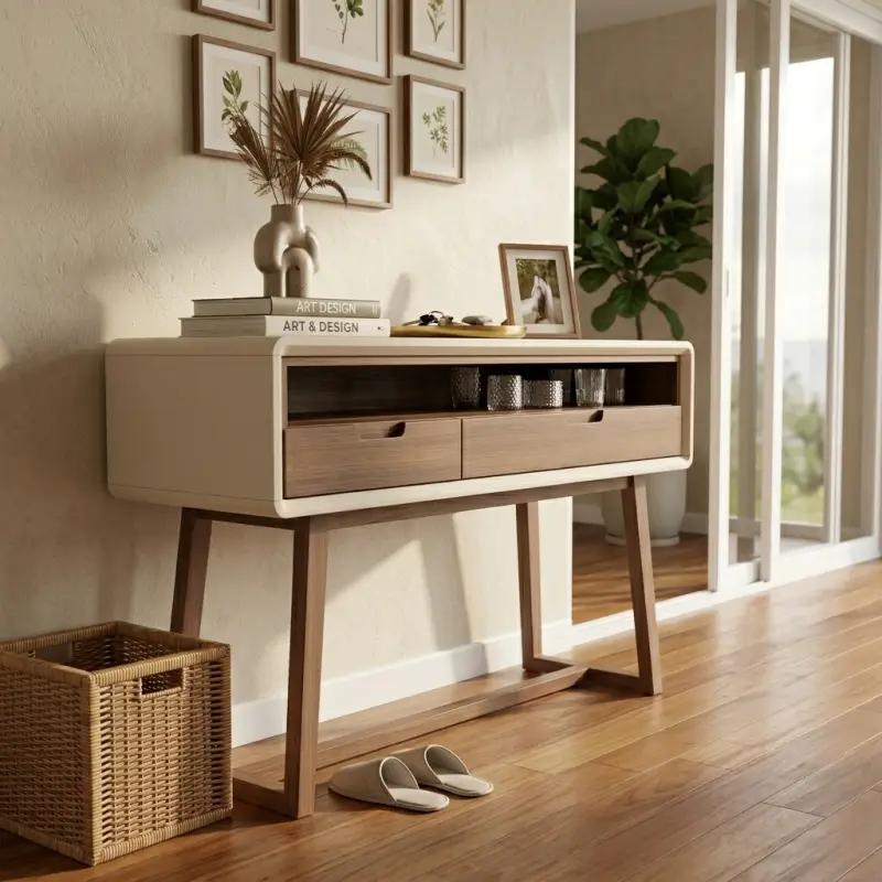 Console Table Kayu 2 Laci Gaya Mid-Century Modern [6]