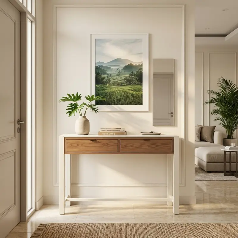 Console Table Kayu 2 Laci Rangka Putih [2]